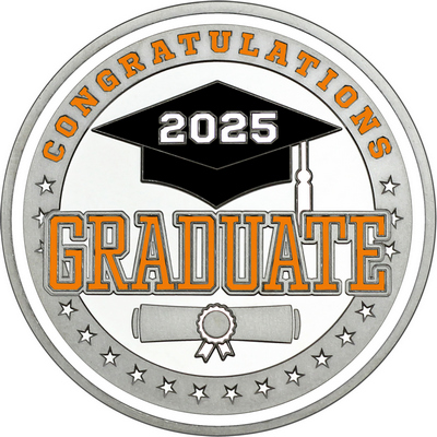Orange "Congratulations Graduate" with White 2025, Rim, Tassel & Ribbon